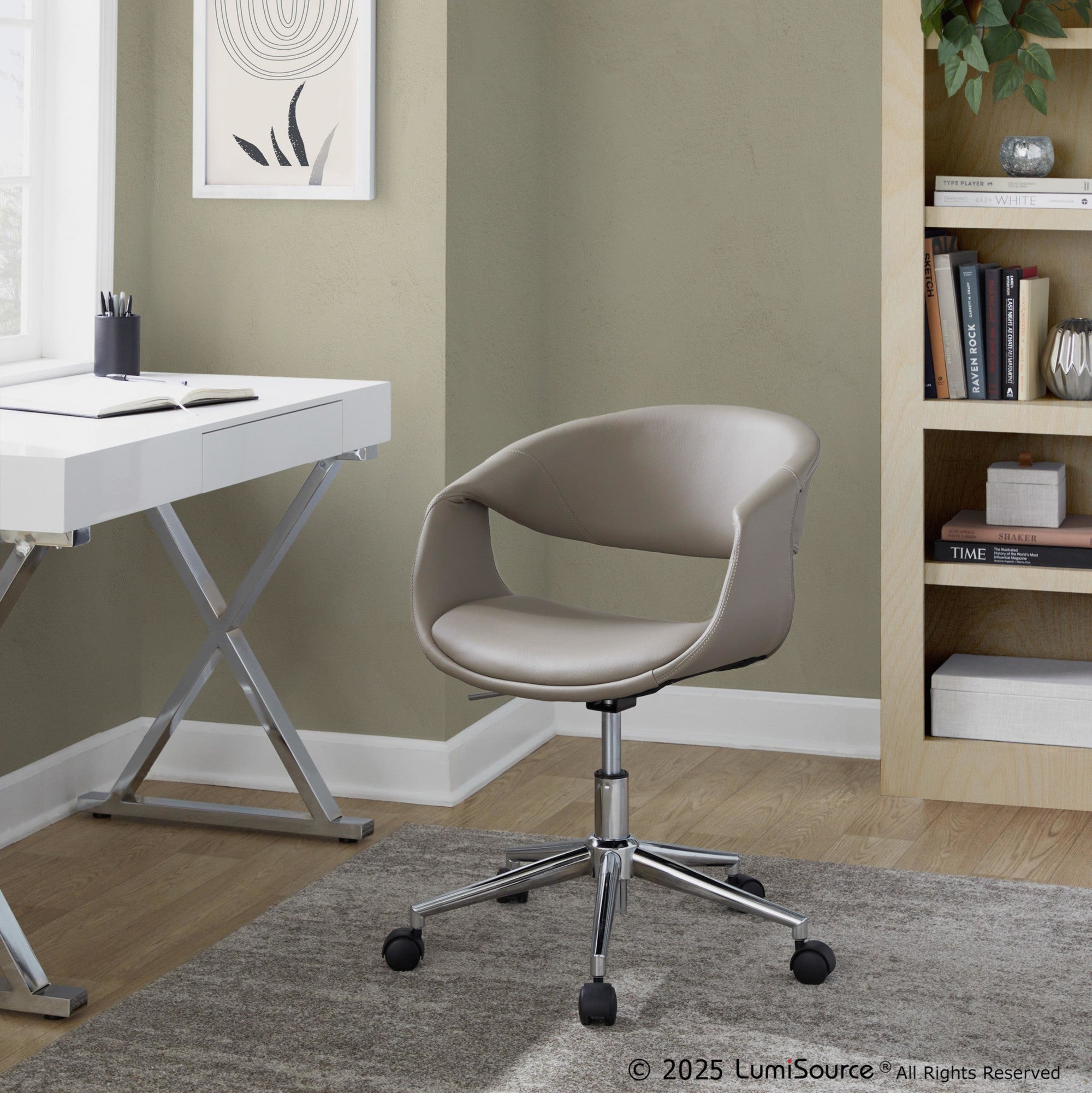 Curvo Upholstered 5-star Task Chair - Chrome Metal, Light Grey PU