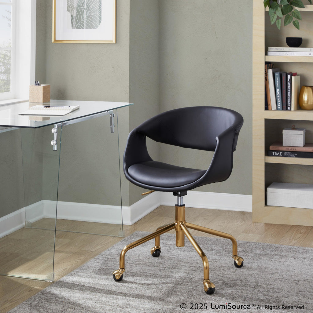 Curvo Upholstered 4-star Task Chair - Gold Metal, Black PU