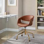 Curvo Upholstered 4-star Task Chair - Gold Metal, Camel PU