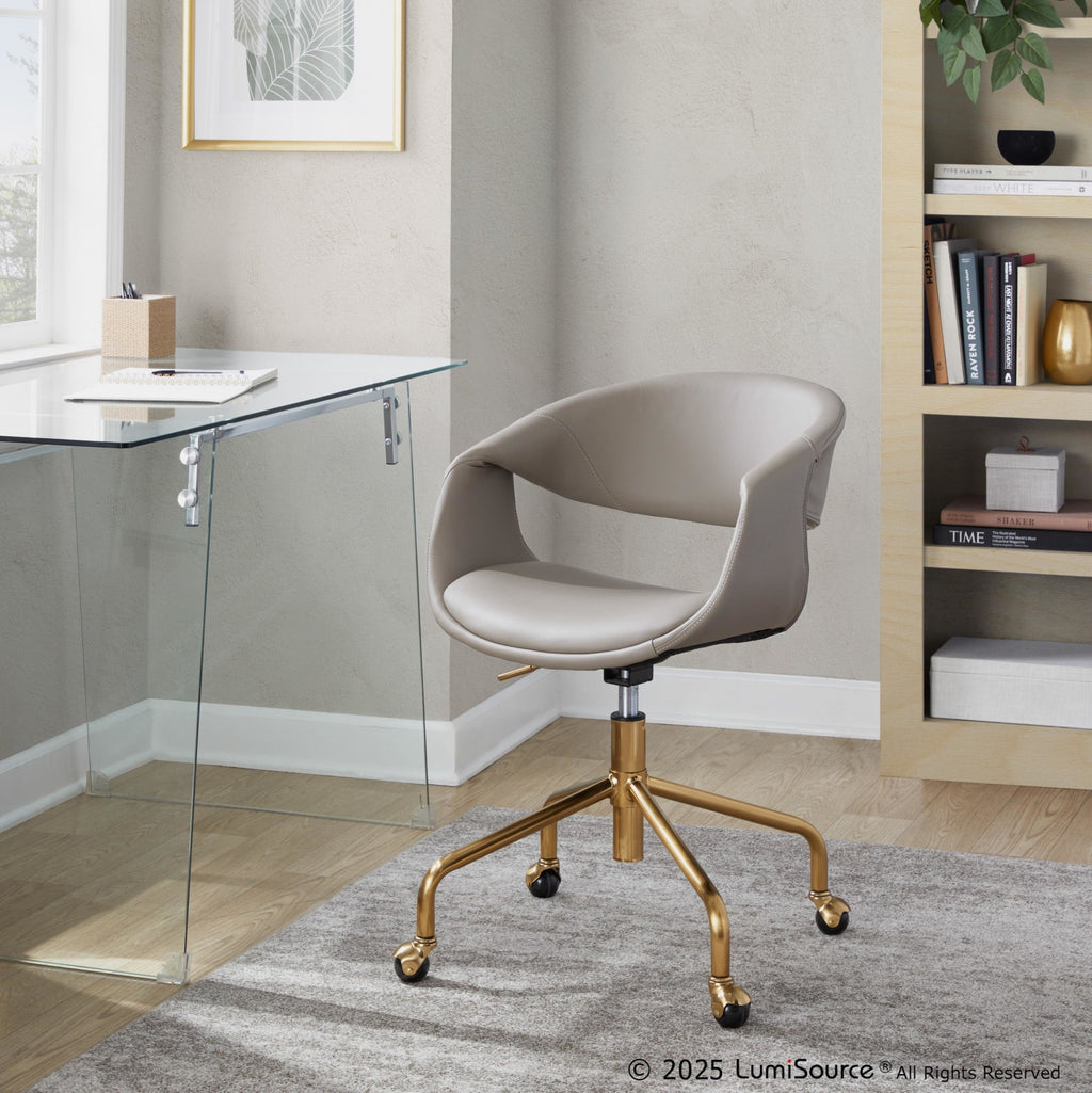 Curvo Upholstered 4-star Task Chair - Gold Metal, Light Grey PU