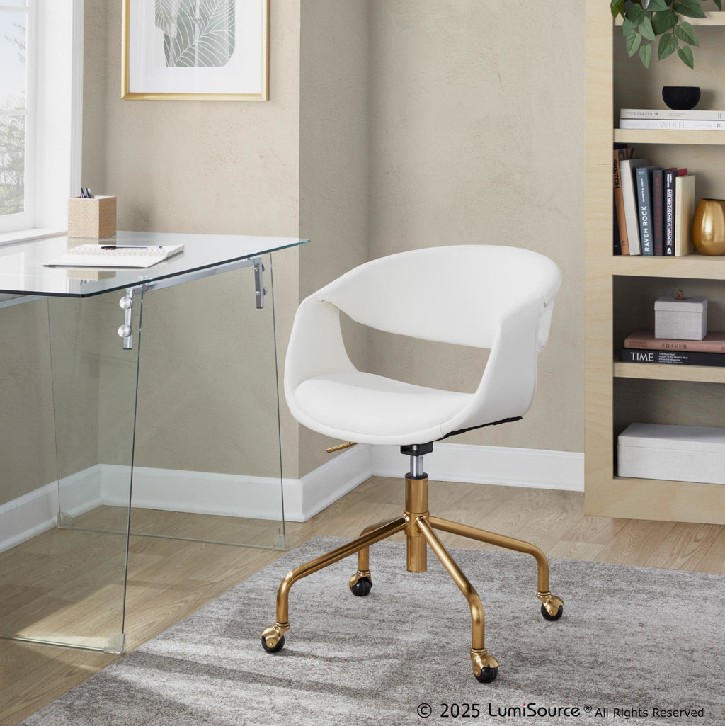 Curvo Upholstered 4-star Task Chair - Gold Metal, White PU