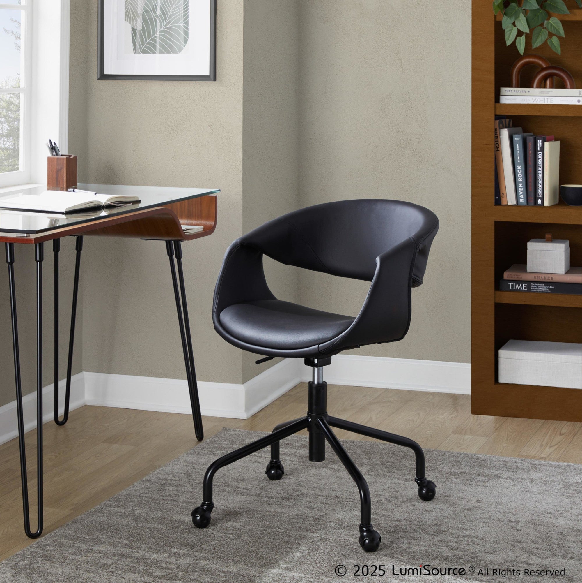 Curvo Upholstered 4-star Task Chair - Black Metal, Black PU
