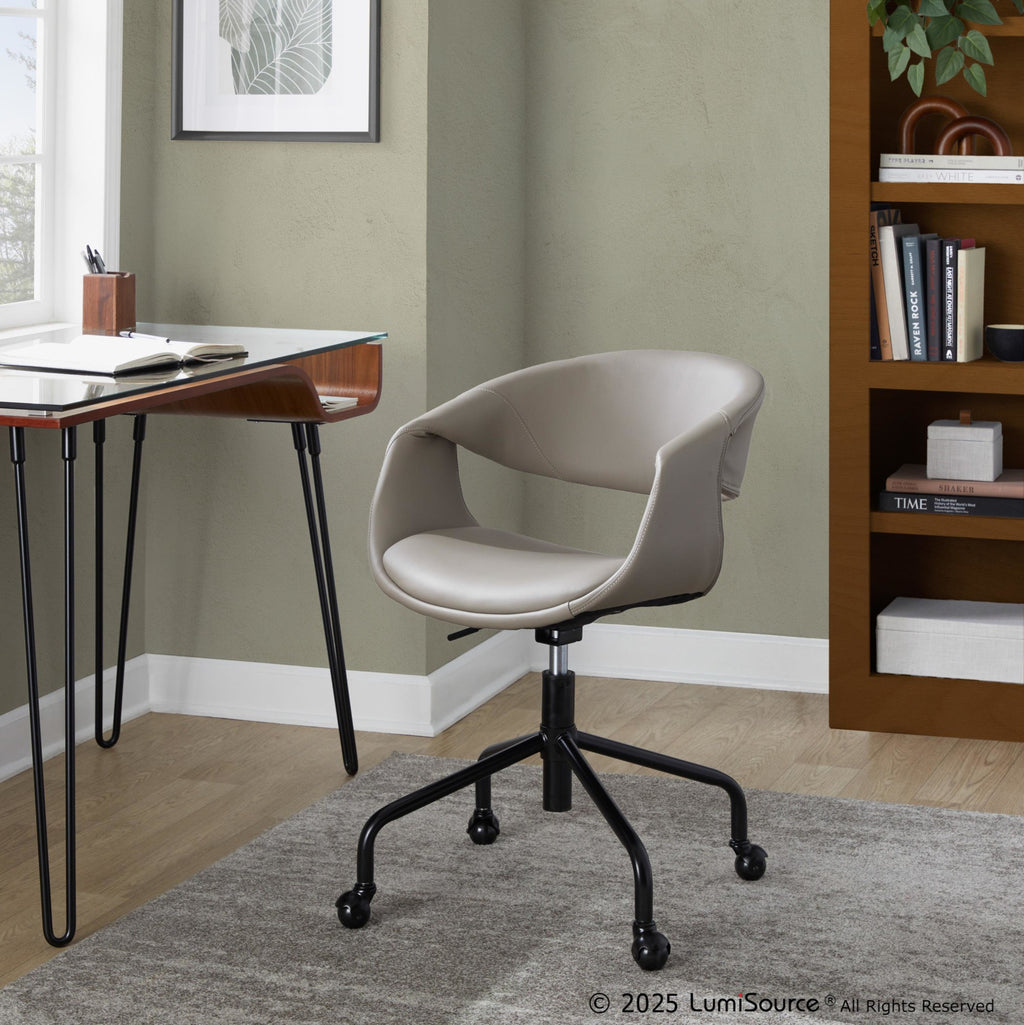 Curvo Upholstered 4-star Task Chair - Black Metal, Light Grey PU