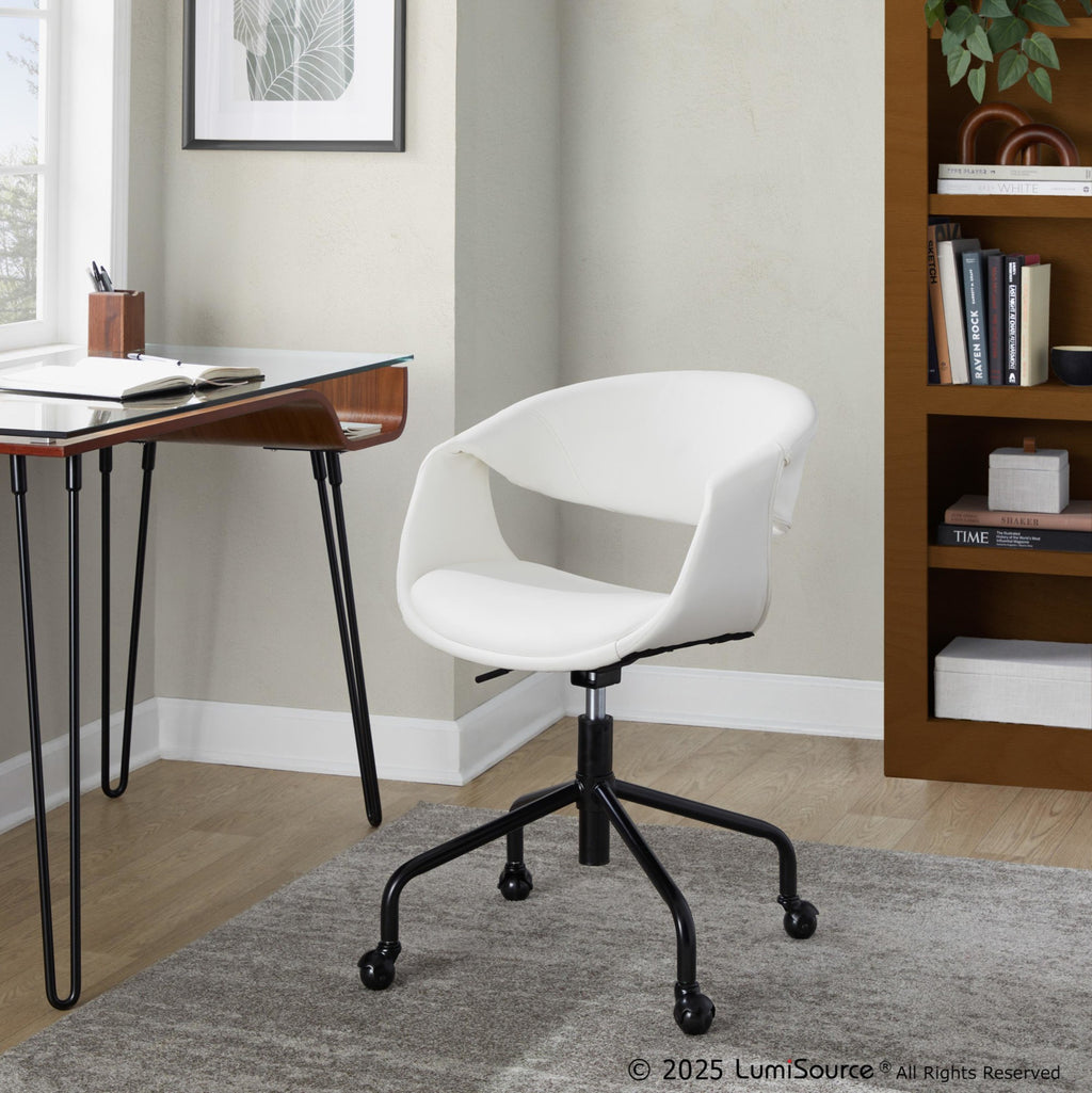 Curvo Upholstered 4-star Task Chair - Black Metal, White PU