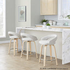 Grotto Upholstered 24" Fixed-Height Counter Stool - Set of 2 - Natural Wood, Oat Noise Fabric, Chrome Metal