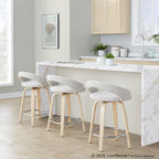 Grotto Upholstered 24" Fixed-Height Counter Stool - Set of 2 - Natural Wood, Oat Noise Fabric, Chrome Metal