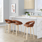 Grotto Upholstered 24" Fixed-Height Counter Stool - Set of 2 - Natural Wood, Camel PU, Chrome Metal