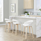 Grotto Upholstered 24" Fixed-Height Counter Stool - Set of 2 - Natural Wood, White PU, Chrome Metal