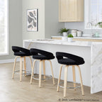 Grotto Upholstered 24" Fixed-Height Counter Stool - Set of 2 - Natural Wood, Black Velvet, Chrome Metal
