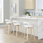 Grotto Upholstered 24" Fixed-Height Counter Stool - Set of 2 - Natural Wood, White Velvet, Chrome Metal