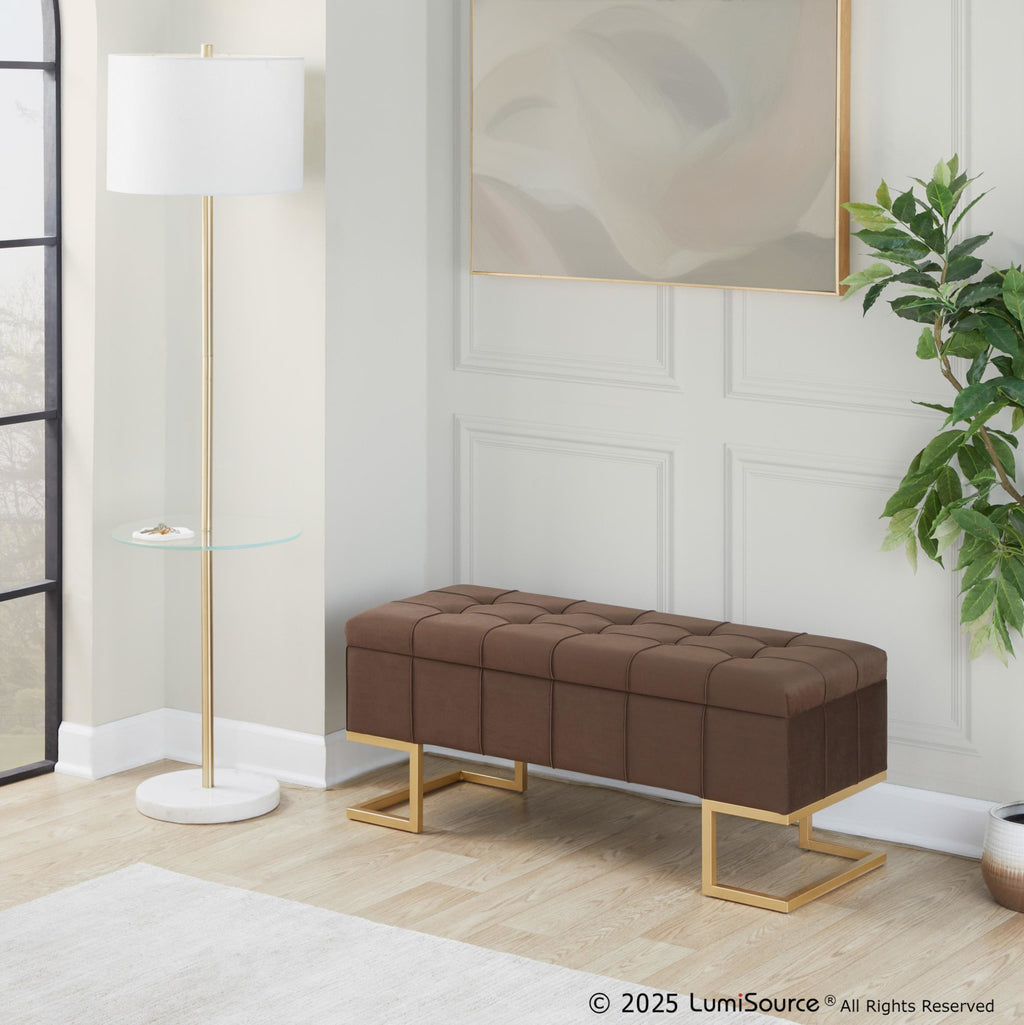 Midas Storage Bench - Gold Steel, Brown Velvet