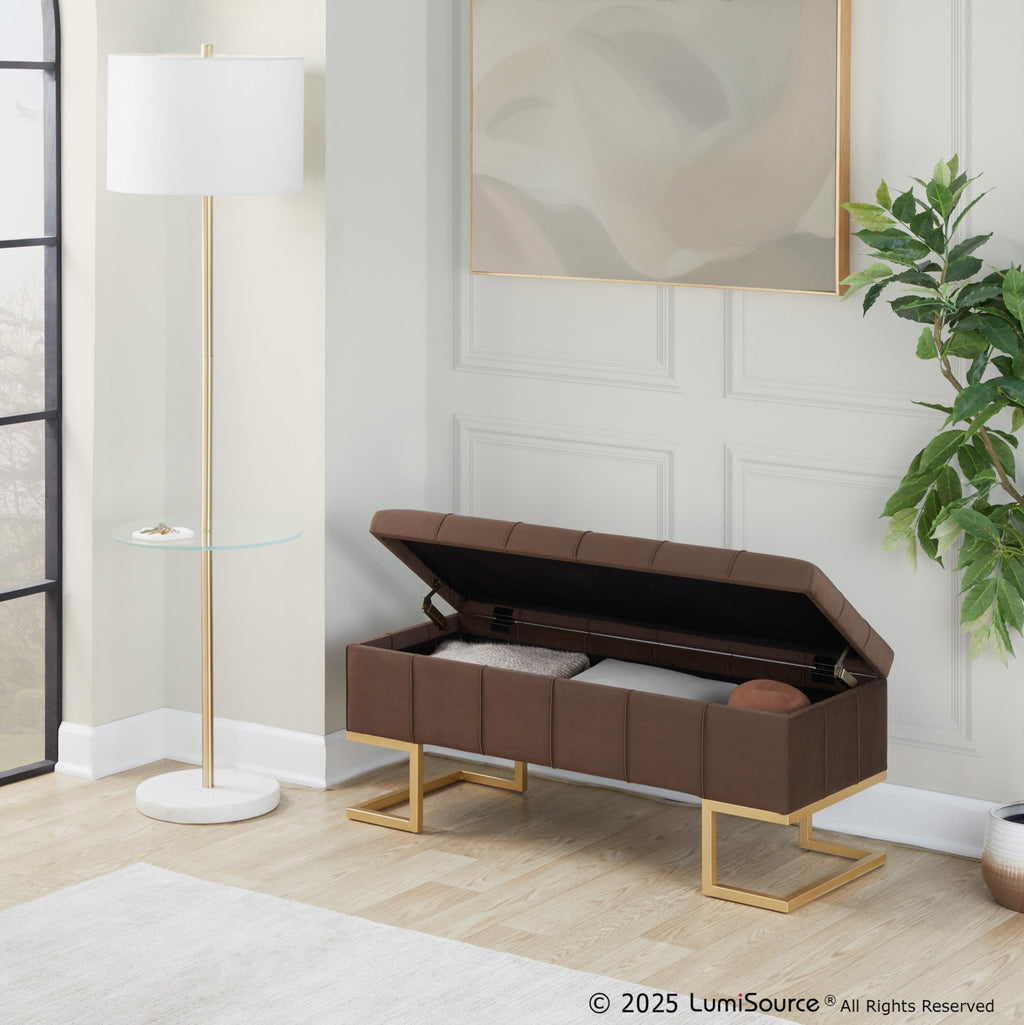 Midas Storage Bench - Gold Steel, Brown Velvet