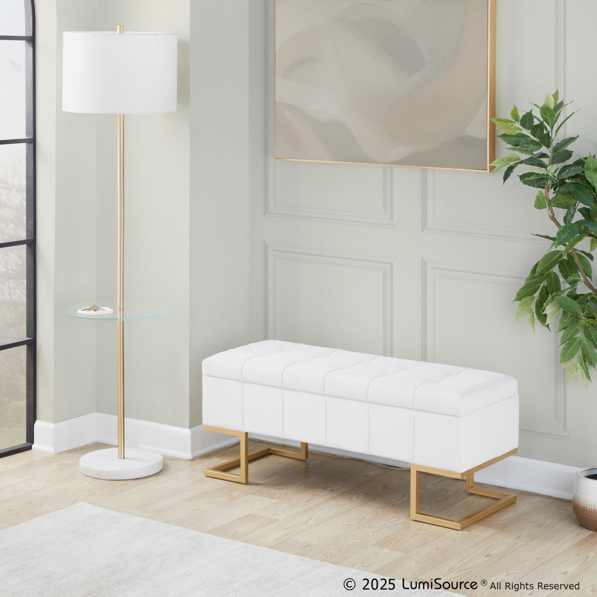 Midas Storage Bench - Gold Steel, White Velvet