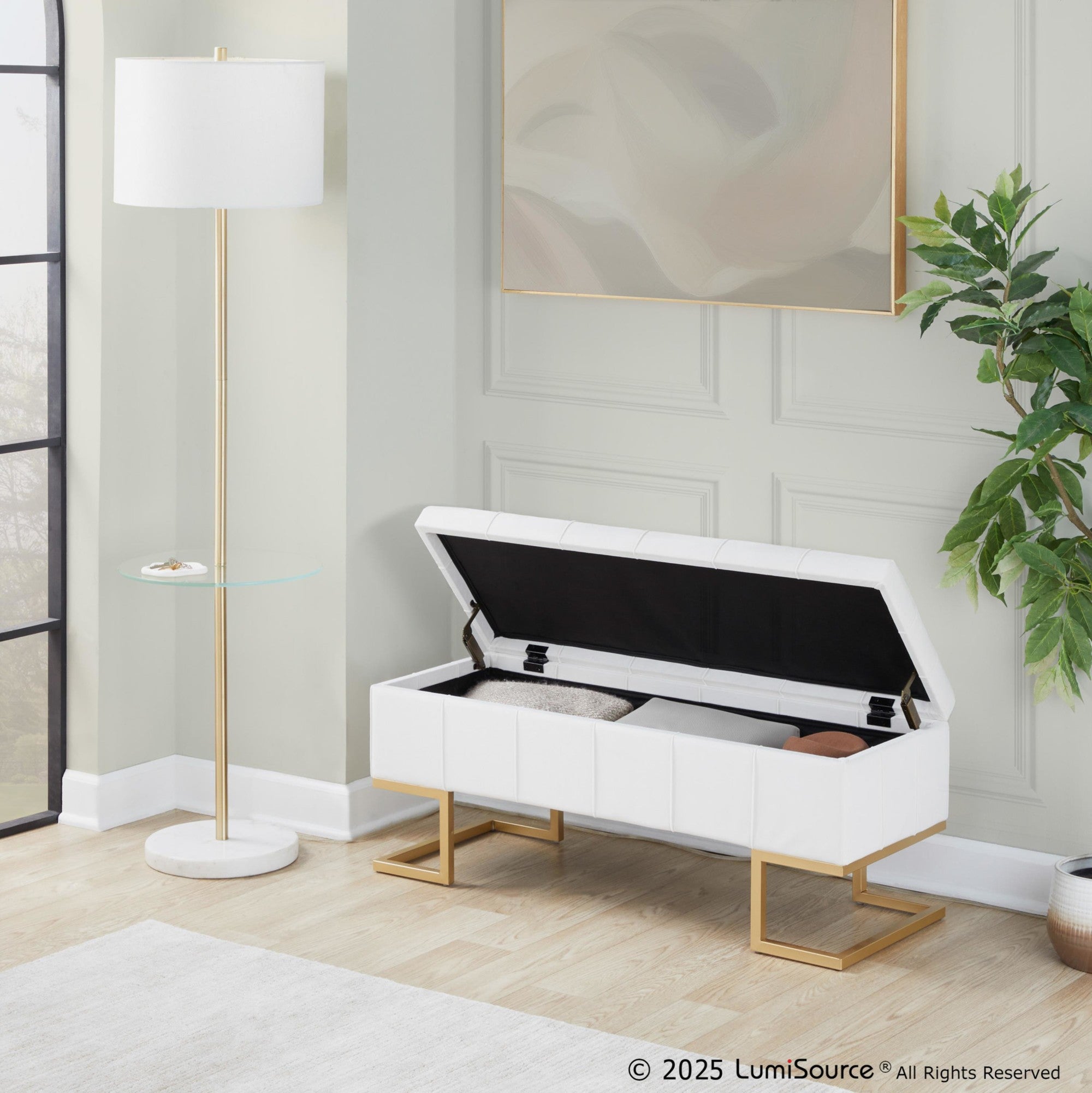 Midas Storage Bench - Gold Steel, White Velvet