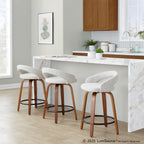 Grotto Upholstered 24" Fixed-Height Counter Stool - Set of 2 - Walnut Wood, Oat Noise Fabric, Black Metal