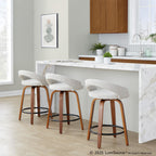 Grotto Upholstered 24" Fixed-Height Counter Stool - Set of 2 - Walnut Wood, Oat Noise Fabric, Black Metal