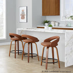 Grotto Upholstered 24" Fixed-Height Counter Stool - Set of 2 - Walnut Wood, Camel PU, Black Metal