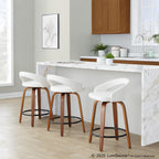 Grotto Upholstered 24" Fixed-Height Counter Stool - Set of 2 - Walnut Wood, White Velvet, Black Metal