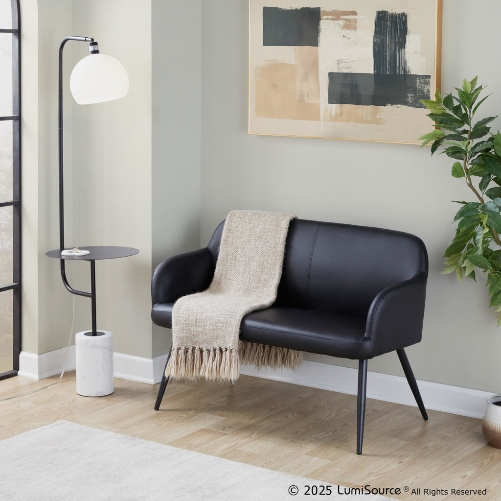 Symbol 66" Metal Floor Lamp With Side Table - Black Metal, White Marble, White Glass