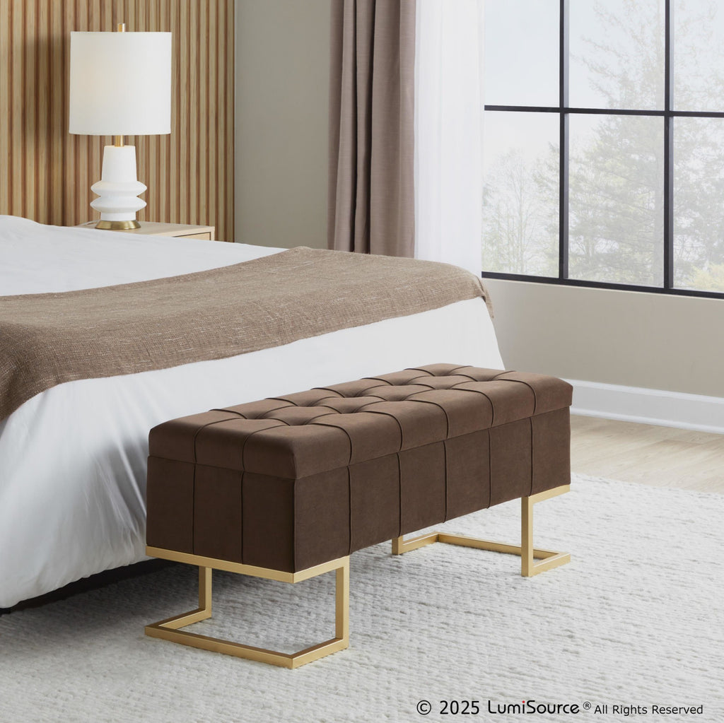Midas Storage Bench - Gold Steel, Brown Velvet