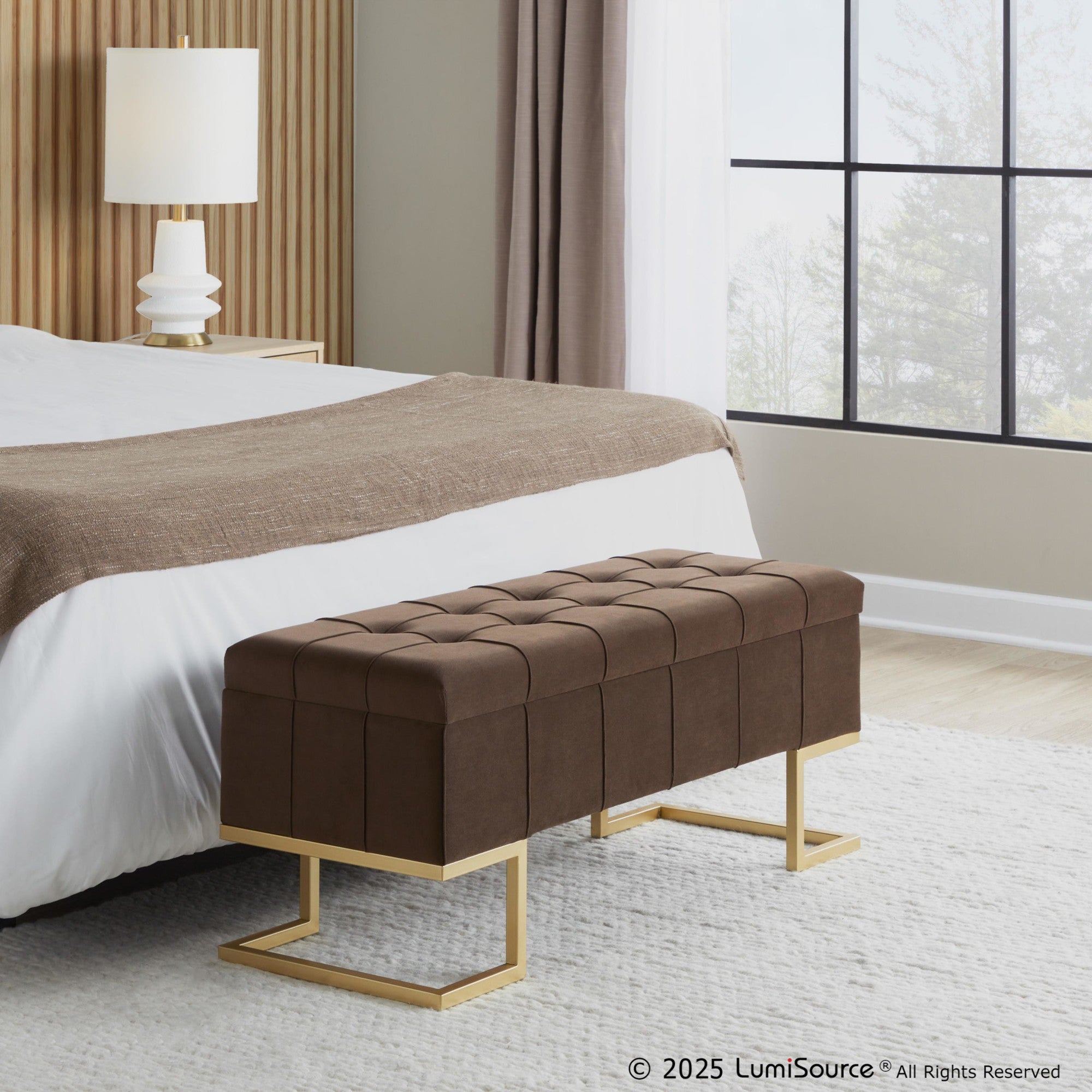 Midas Storage Bench - Gold Steel, Brown Velvet