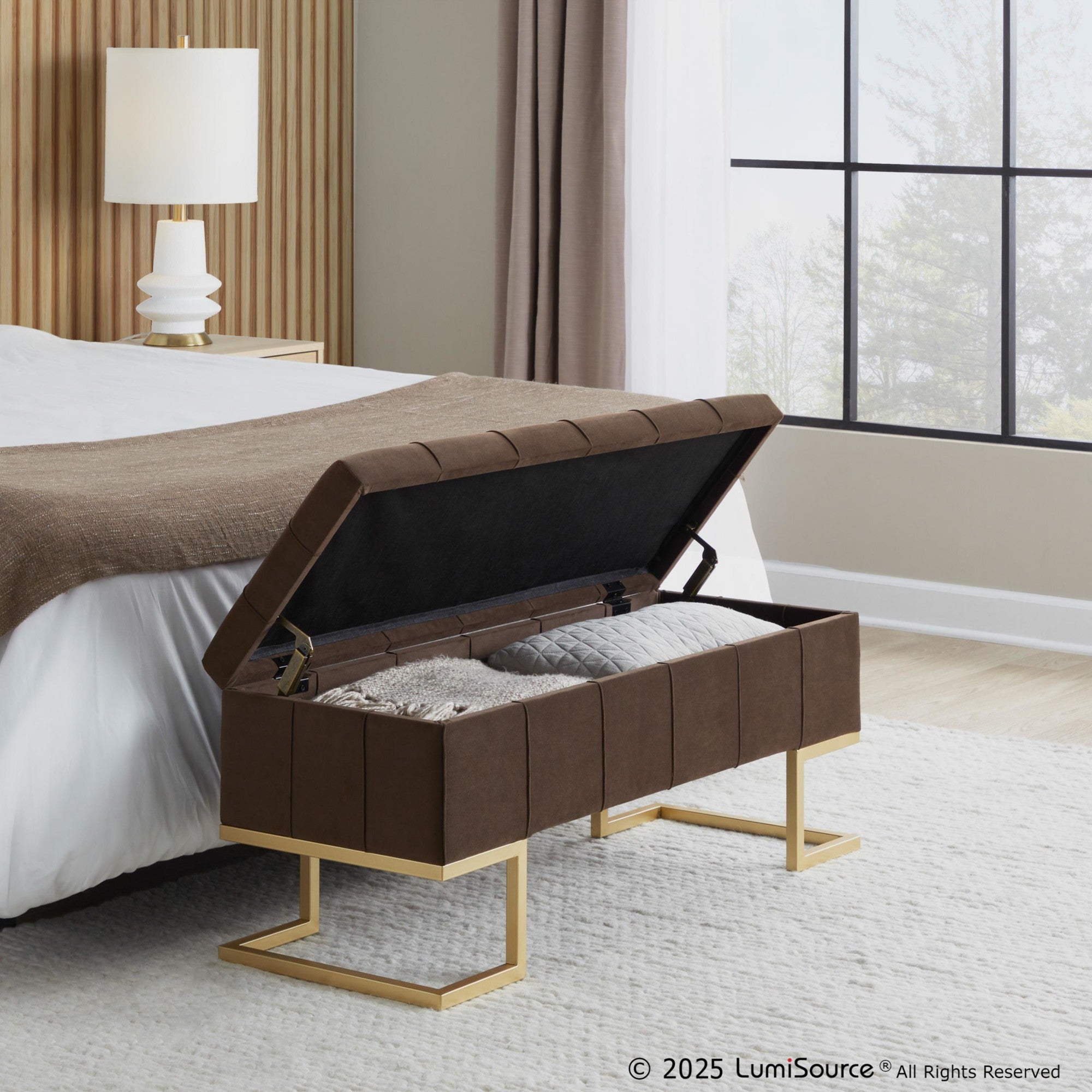 Midas Storage Bench - Gold Steel, Brown Velvet