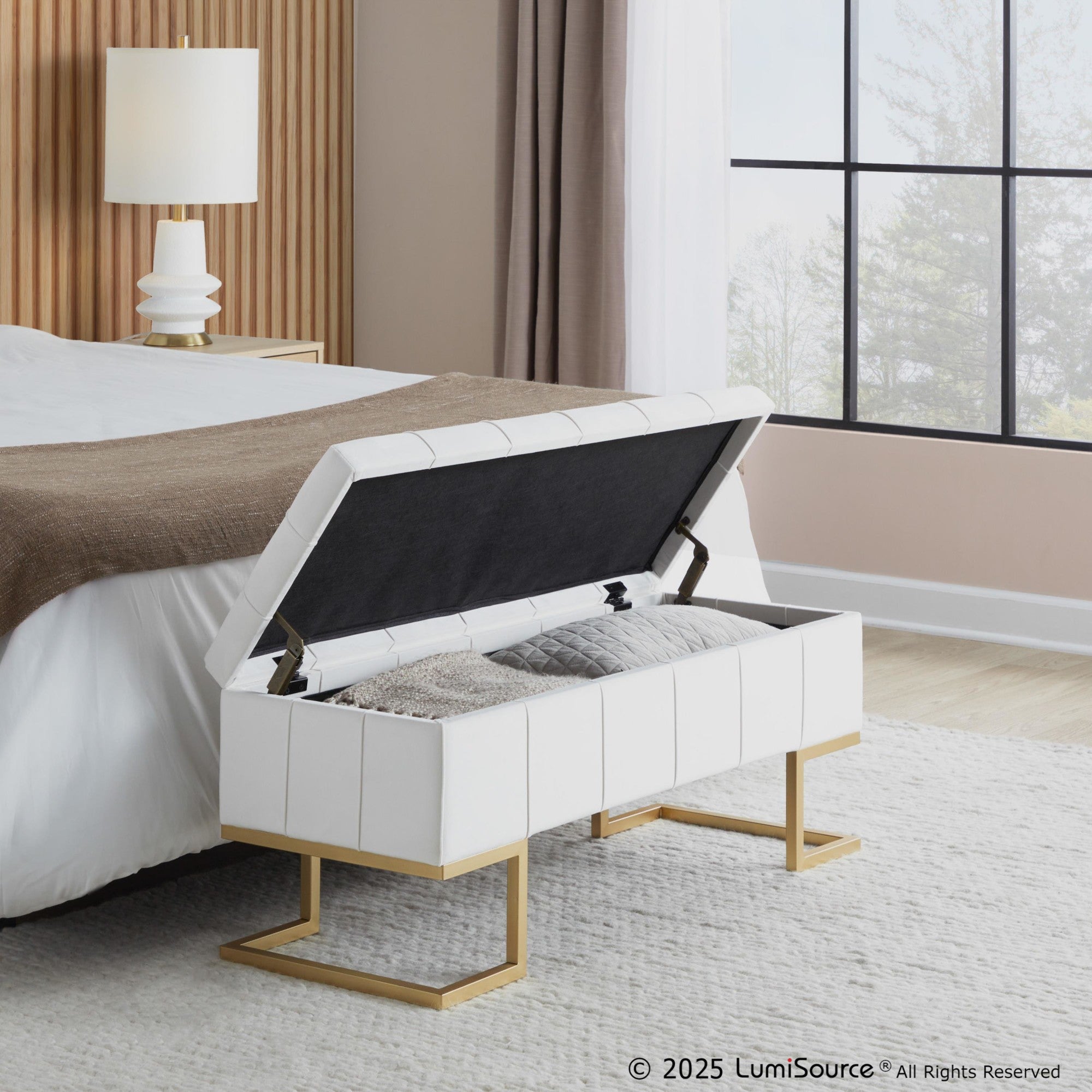 Midas Storage Bench - Gold Steel, White Velvet