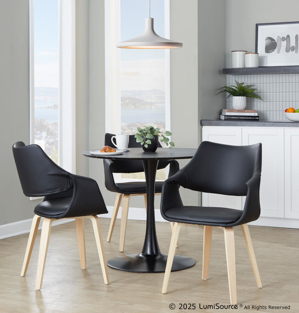 Curvo High Back Upholstered Chair - Set of 2 - Natural Wood, Black PU