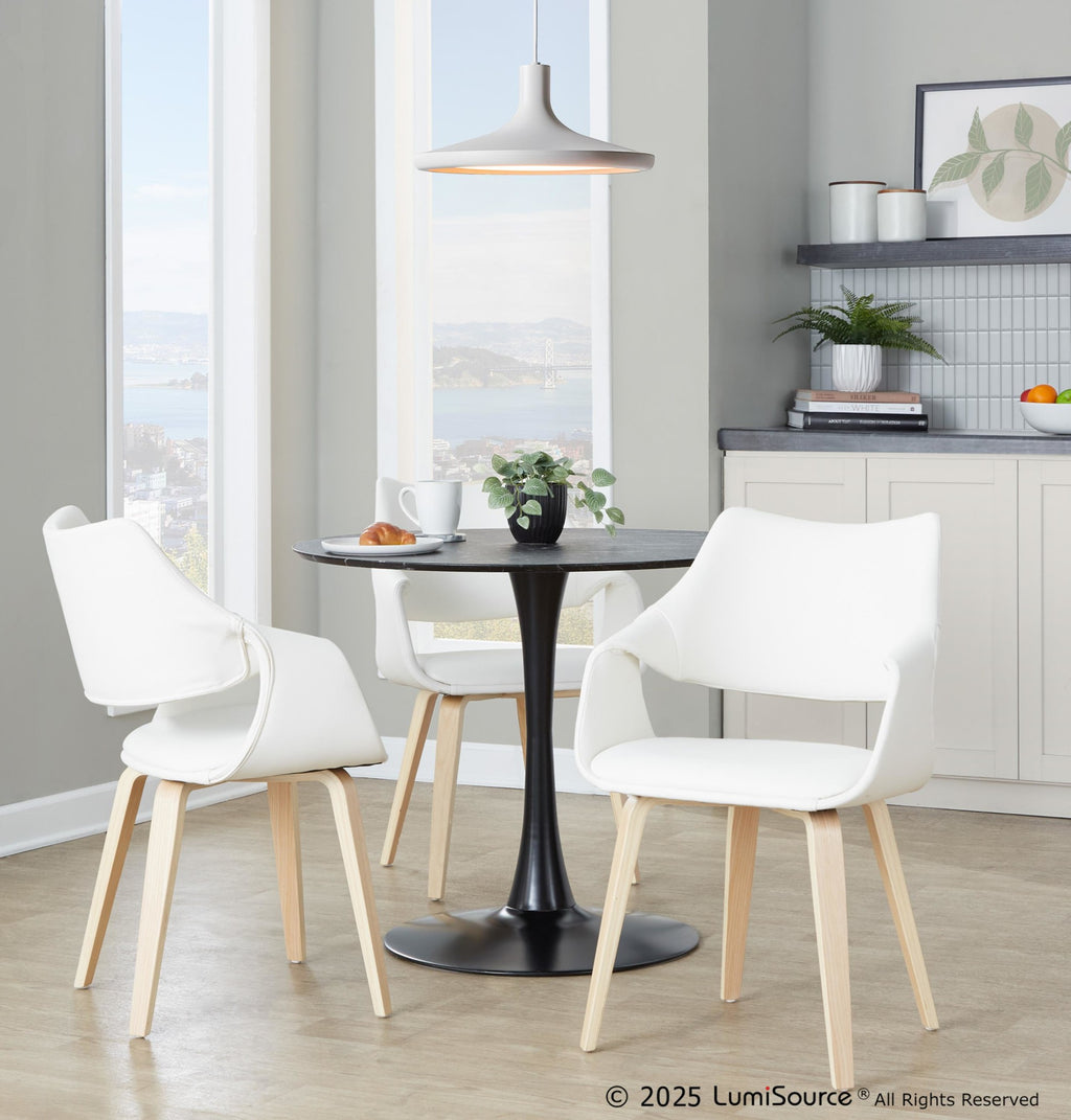 Curvo High Back Upholstered Chair - Set of 2 - Natural Wood, White PU