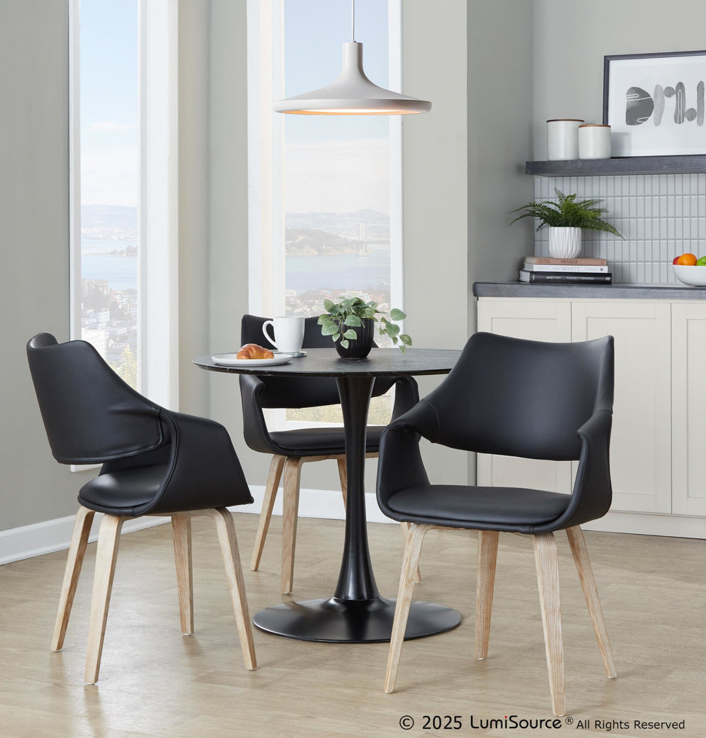 Curvo High Back Upholstered Chair - Set of 2 - Whitewashed Wood, Black PU