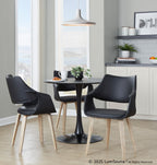 Curvo High Back Upholstered Chair - Set of 2 - Whitewashed Wood, Black PU