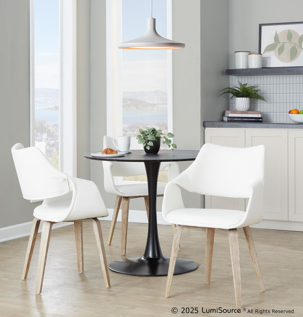 Curvo High Back Upholstered Chair - Set of 2 - Whitewashed Wood, White PU
