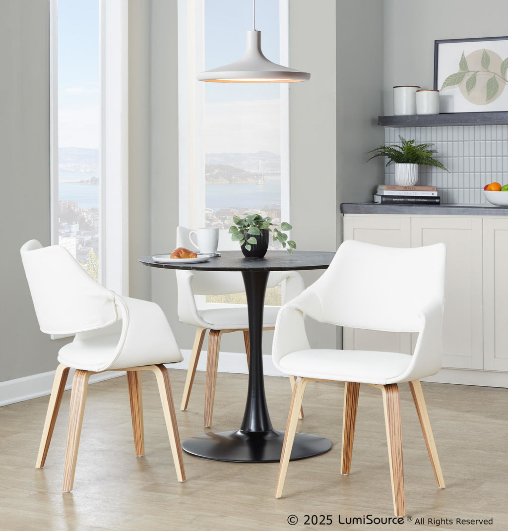 Curvo High Back Upholstered Chair - Set of 2 - Zebra Wood, White PU