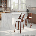 Cecina 24'' Fixed-Height Counter Stool - Set of 2 - Mahogany Wood, White PU, Chrome