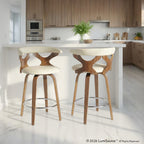 Gardenia 26" Fixed-Height Counter Stool - Set of 2 - Walnut Wood, Cream PU, Chrome