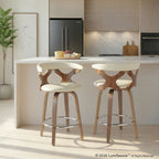 Gardenia 26" Fixed-Height Counter Stool - Set of 2 - Walnut Wood, Cream PU, Chrome