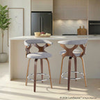 Gardenia 26" Fixed-Height Counter Stool - Set of 2 - Walnut Wood, Light Grey Fabric, Chrome
