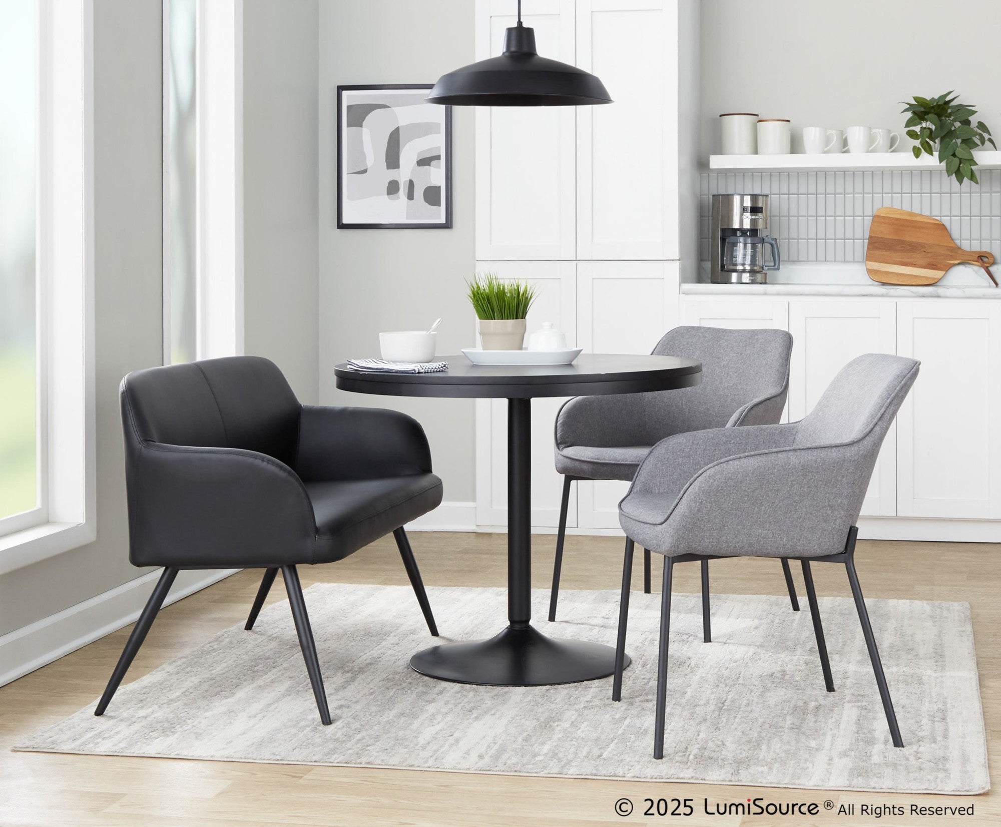 Daniella High Back Bench - Black Steel, Black PU