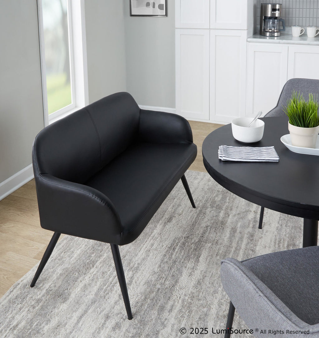 Daniella High Back Bench - Black Steel, Black PU
