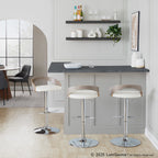 Grotto Adjustable Barstool - Chrome Metal, Light Grey Wood, White PU