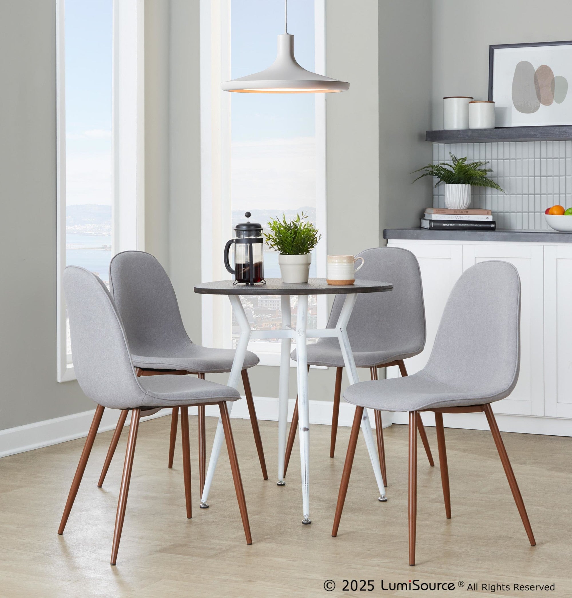 Clara Round Dinette Table - Vintage White Metal, Espresso Bamboo