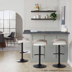 Grotto Adjustable Barstool - Black Metal, Light Grey Wood, White PU