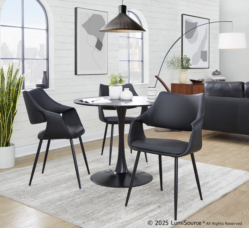 Curvo High Back Upholstered Chair - Set of 2 - Black Metal, Black PU