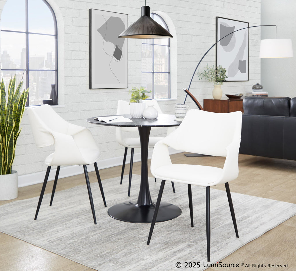 Curvo High Back Upholstered Chair - Set of 2 - Black Metal, White PU