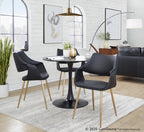 Curvo High Back Upholstered Chair - Set of 2 - Gold Metal, Black PU