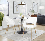 Curvo High Back Upholstered Chair - Set of 2 - Gold Metal, White PU