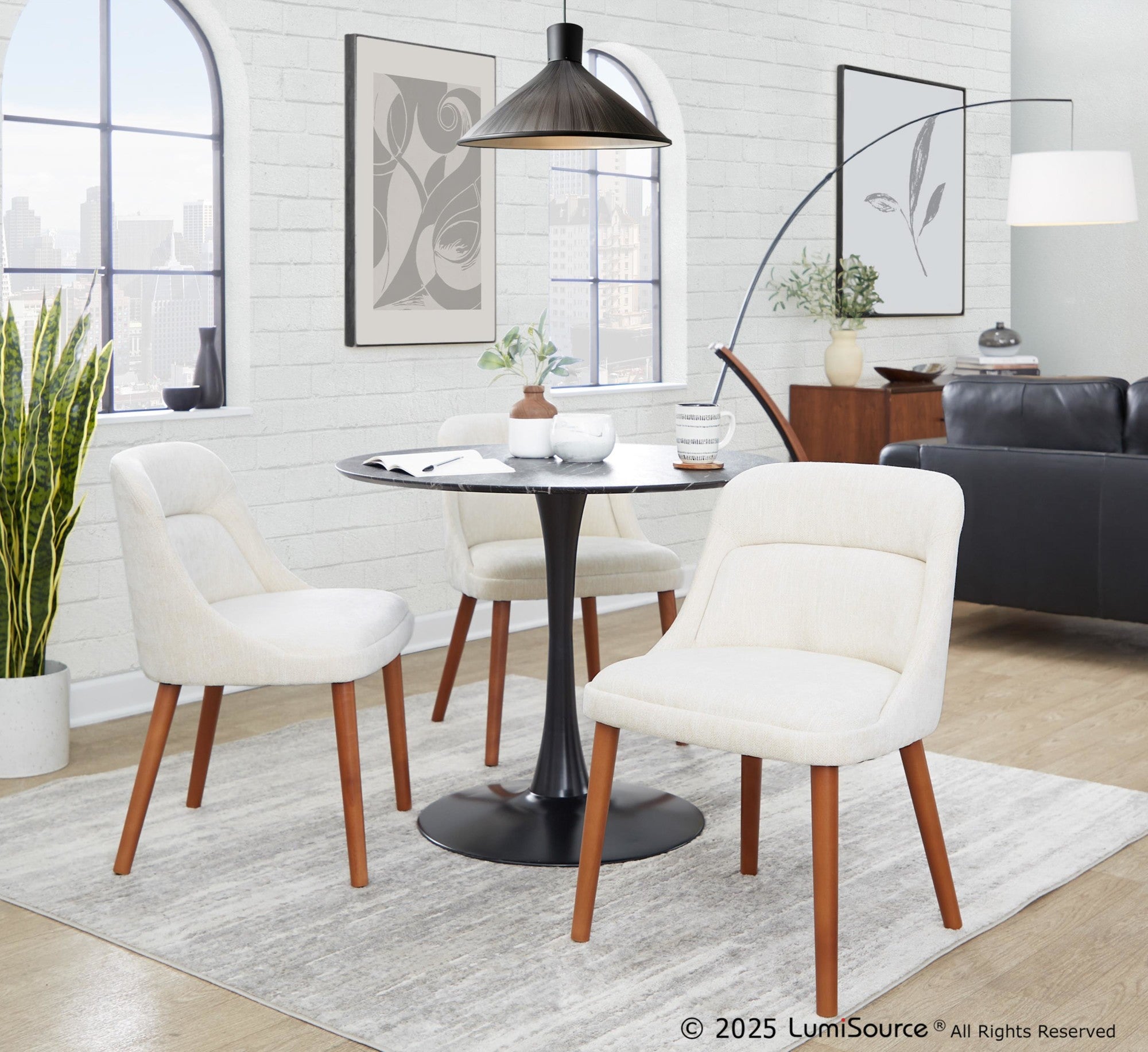 Rina Chair - Set of 2 - Walnut Wood, Cream Fabric
