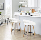 Grotto Upholstered 24" Fixed-Height Counter Stool - Set of 2 - Light Grey Wood, White PU, Black Metal