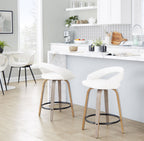 Grotto Upholstered 24" Fixed-Height Counter Stool - Set of 2 - Light Grey Wood, White PU, Black Metal