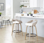 Grotto 26" Fixed-Height Counter Stool - Set of 2 - Light Grey Wood, White PU, Black Metal